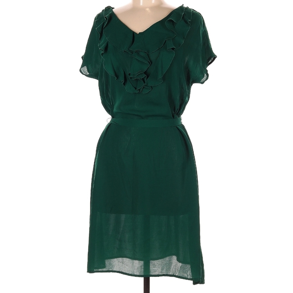 Lands’ End Green Ruffle Neck Dress Size 8
